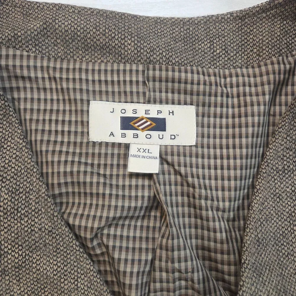 Joseph Abboud Men’s XXL Wool Blend Vest Brown Plaid Lined Button Front